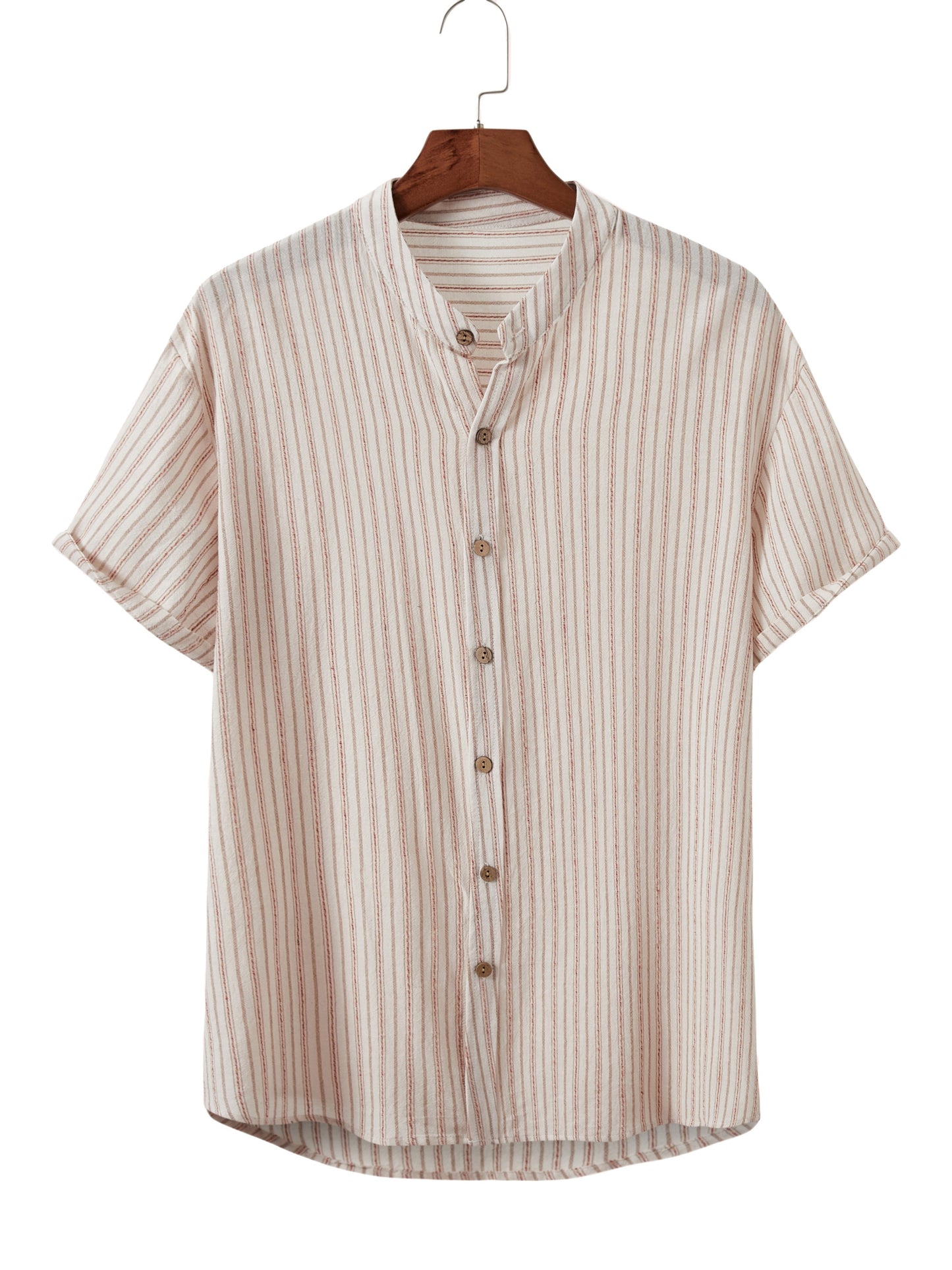 Chemise décontractée à manches courtes et col montant pour homme, à rayures, imprimée, boutonnée, pour les vacances d'été, style hawaïen