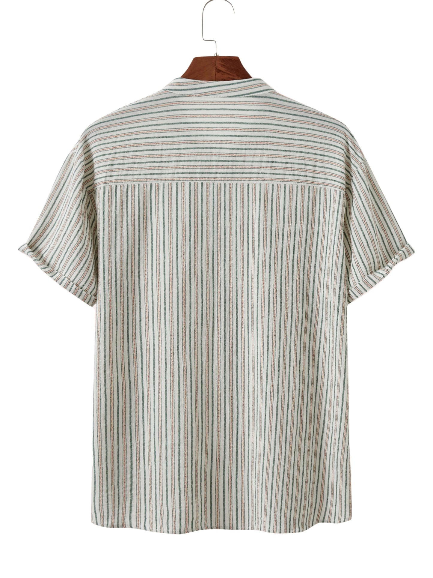 Chemise décontractée à manches courtes et col montant pour homme, à rayures, imprimée, boutonnée, pour les vacances d'été, style hawaïen