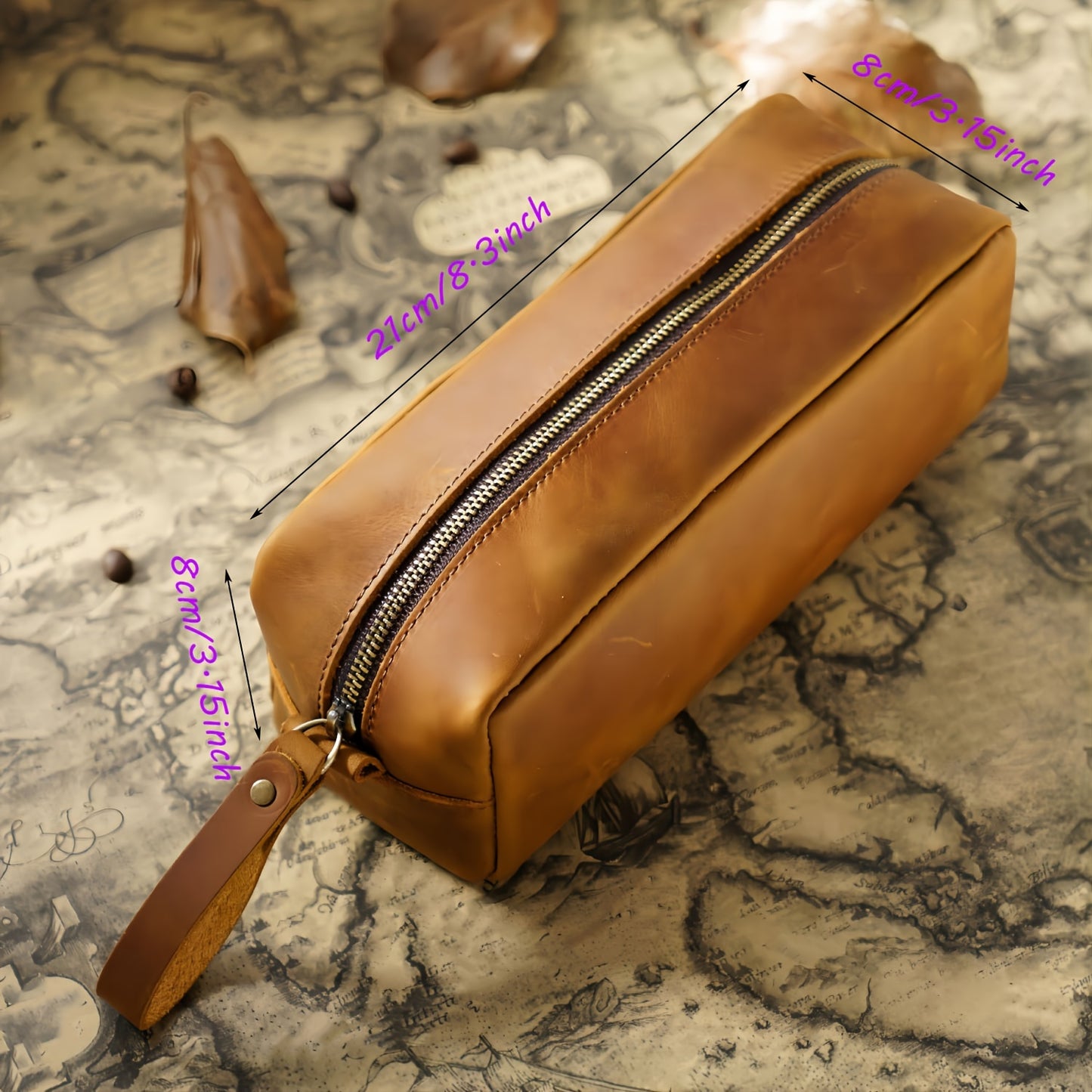 Vintage Style Zipper Handbag, Genuine Crazy  Leather Men's Grab Bag, Top Layer Cowhide Large Capacity Pencil Case, Ideal Gifts For Father Mother Birthday