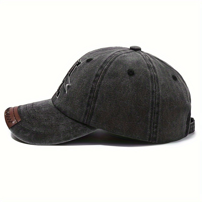 Spring And Autumn Retro Washed Denim Duckbill Cap, Fashionable Outdoor Sun Baseball Hat, With Old Letter M Embroidery, For Men Women