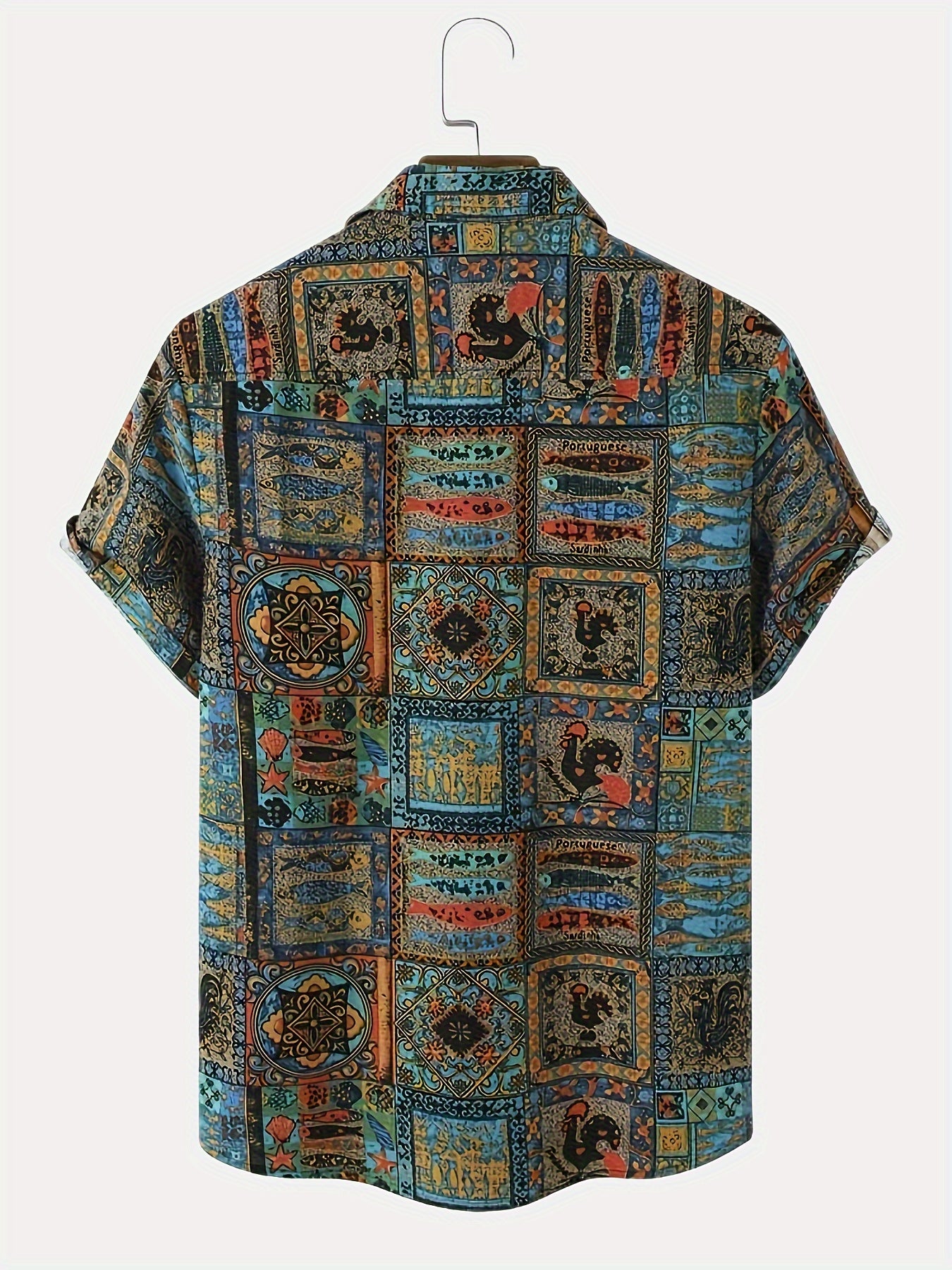 Ethnic Tribal Print Men's Summer Fashionable And Simple Short Sleeve Button Casual Lapel Simple Shirt, Trendy And Versatile, Suitable For Dates, Beach Holiday, As Gifts