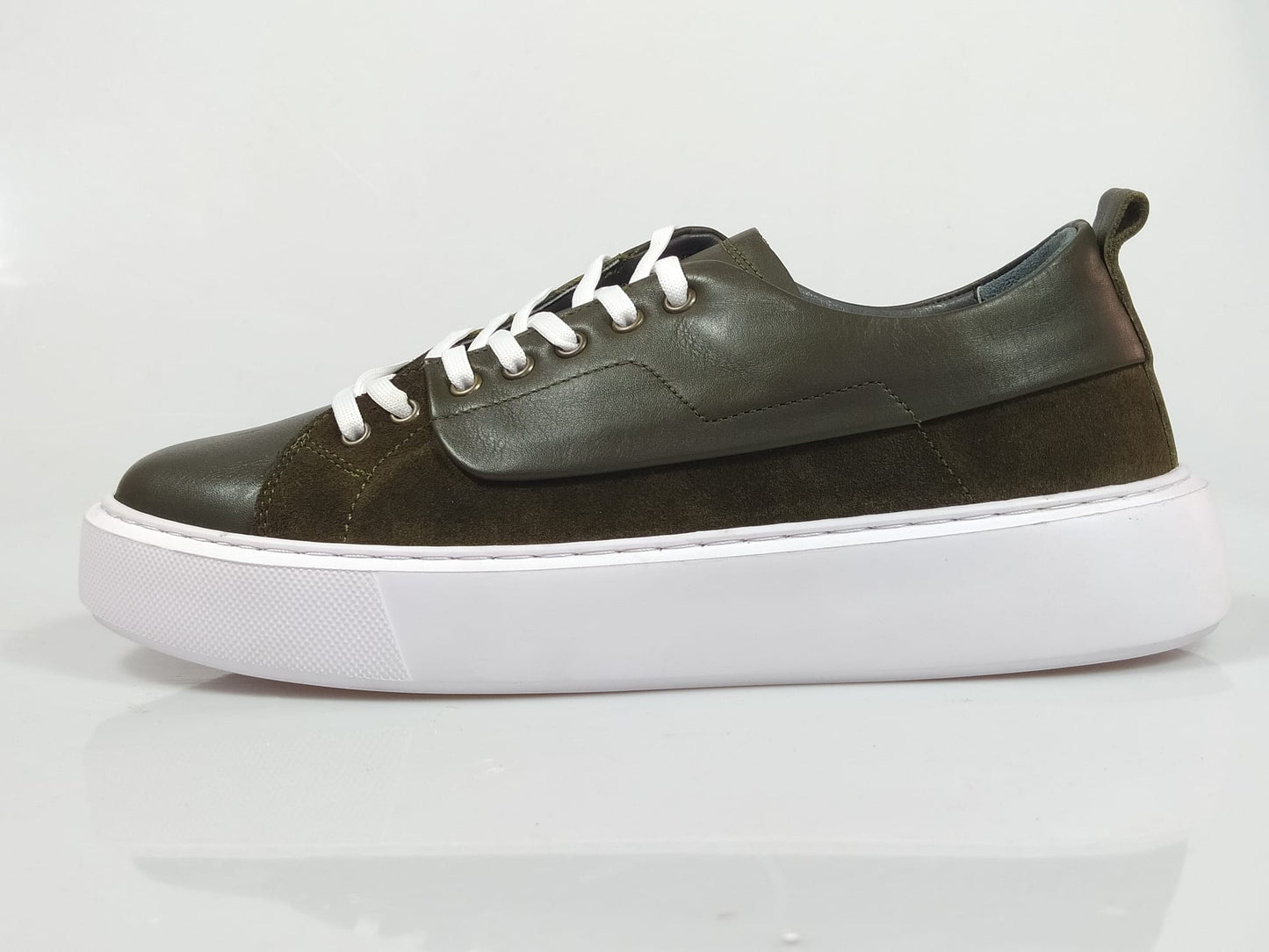 Genuine Leather Handmade Men Green Sneaker Shoes