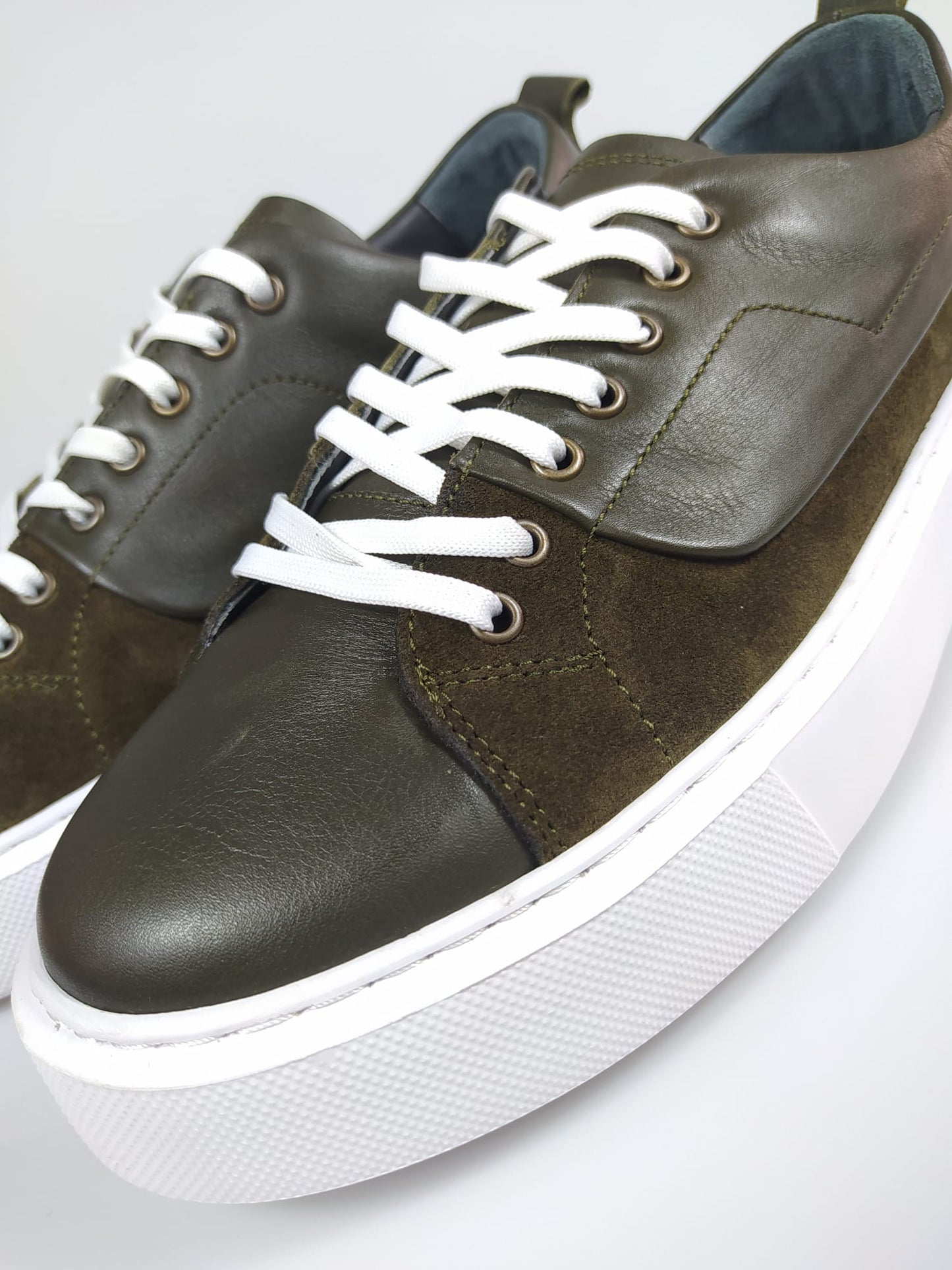 Genuine Leather Handmade Men Green Sneaker Shoes