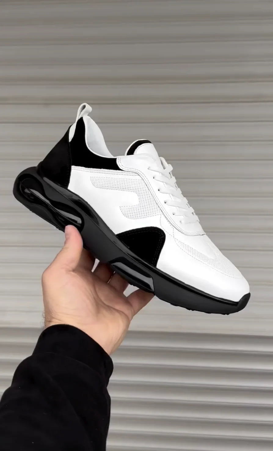 Genuine Leather Handmade Men Sneaker Shoes New Collection Street Fashion White and Black