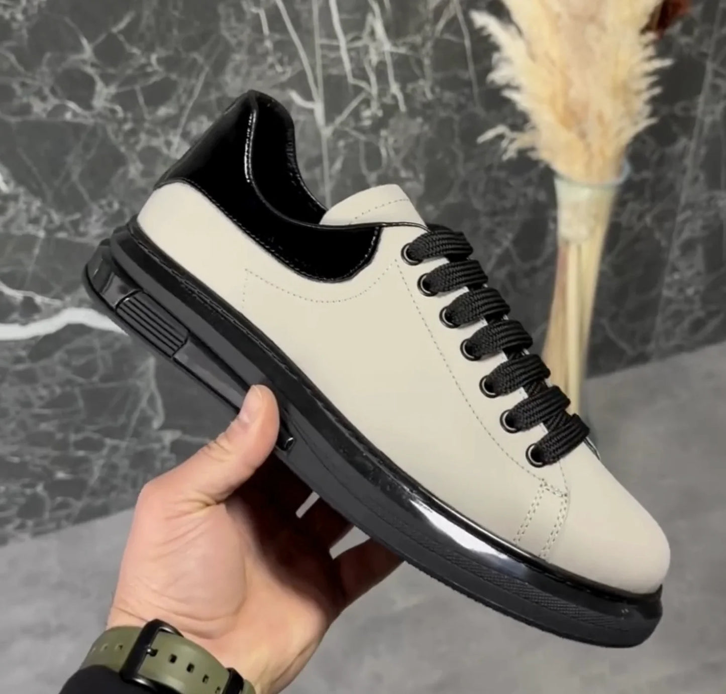 Genuine Leather Handmade Men Sneaker Shoes Rugan Street Fashion Rugan