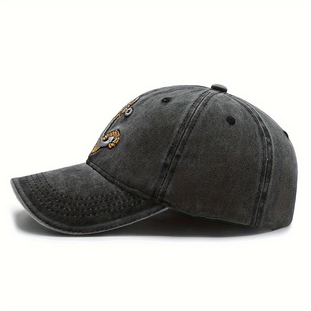 1pc Washed Soft Cotton Men's Denim Baseball Cap 3D Embroidery Casual Outdoor Sports Cap, Ideal Choice For Gifts