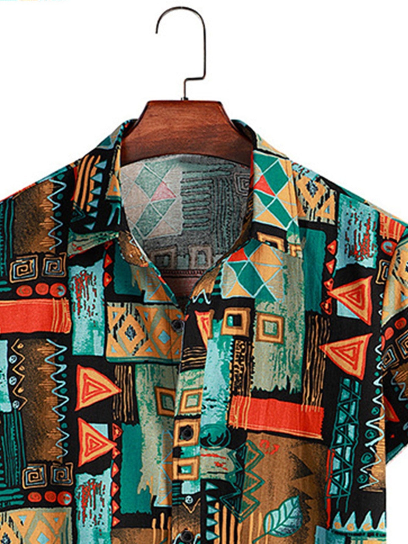 Men's Retro Casual Shirt, Men's Geometric-pattern Short Sleeve Shirt