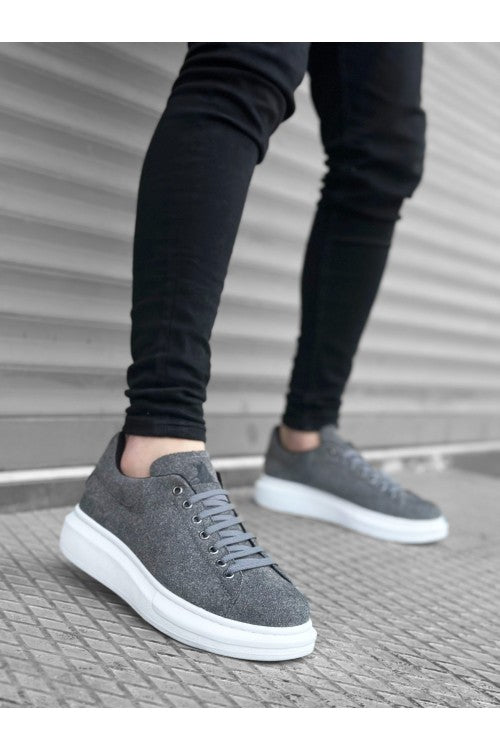 BOA Thick High Sole Gray Suede Lace-Up Sports Men's Shoes