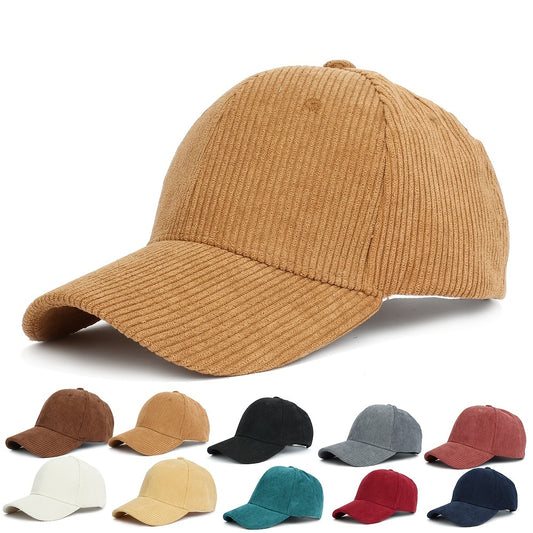 Retro Corduroy Baseball Cap, Thermal Snapback Solid Color Soft Top Casual Outdoor Dad Hat for Women & Men