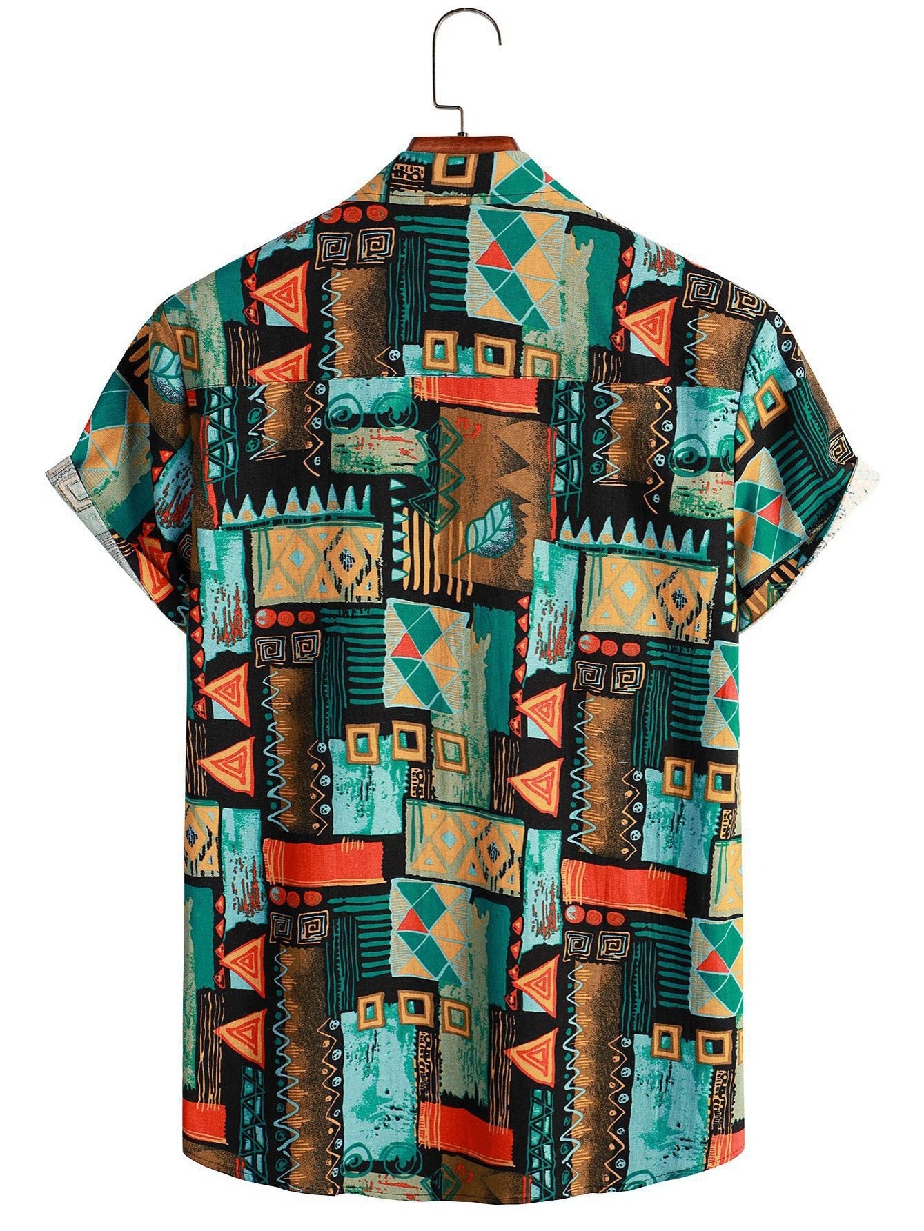 Men's Retro Casual Shirt, Men's Geometric-pattern Short Sleeve Shirt