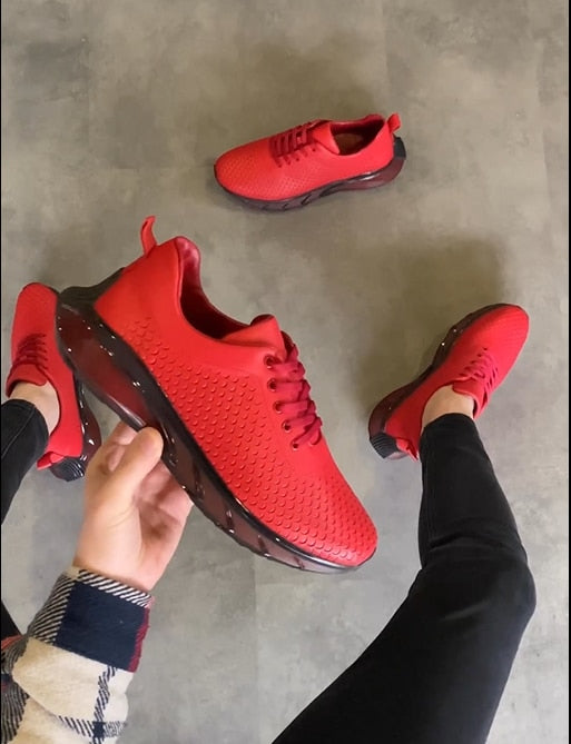 Zapatillas deportivas de piel auténtica hechas a mano en color rojo para hombre, nueva colección