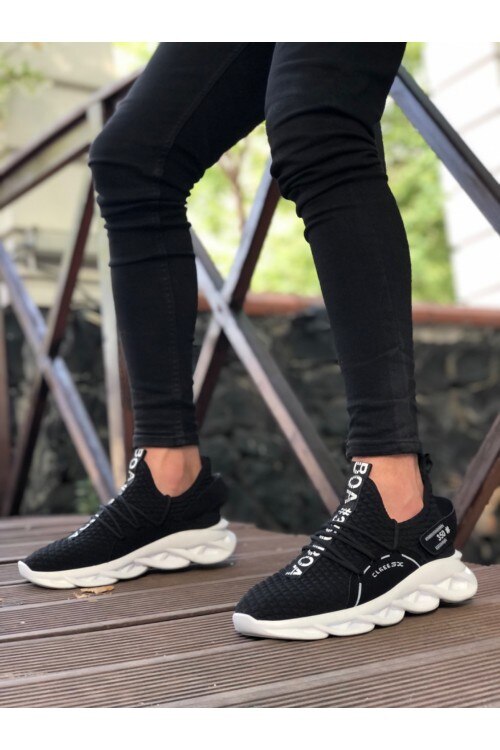 High-Sole Style Sneakers Black Men Sneakers with Velcro Detail