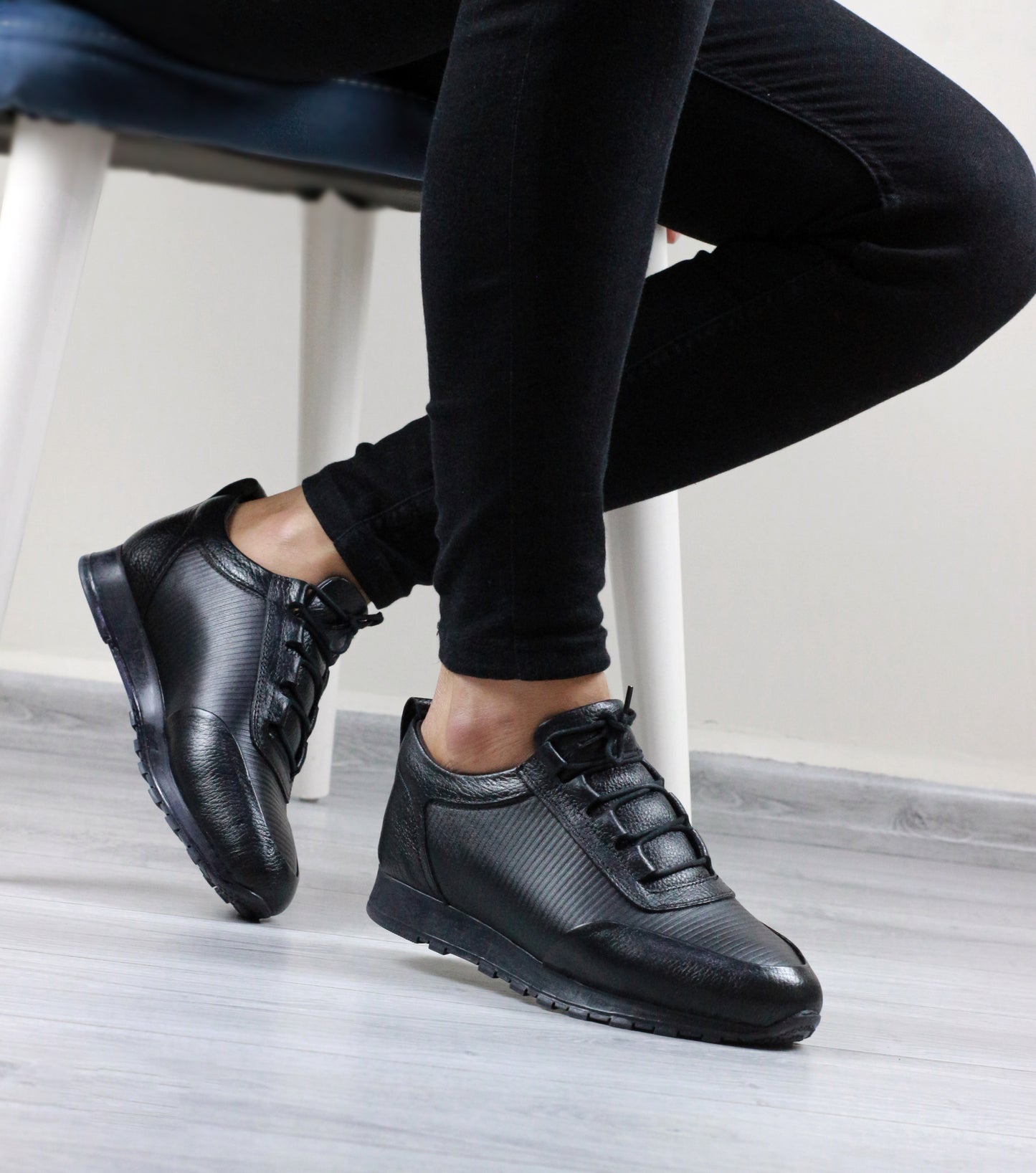 Genuine Leather Men Black Sneaker Shoes