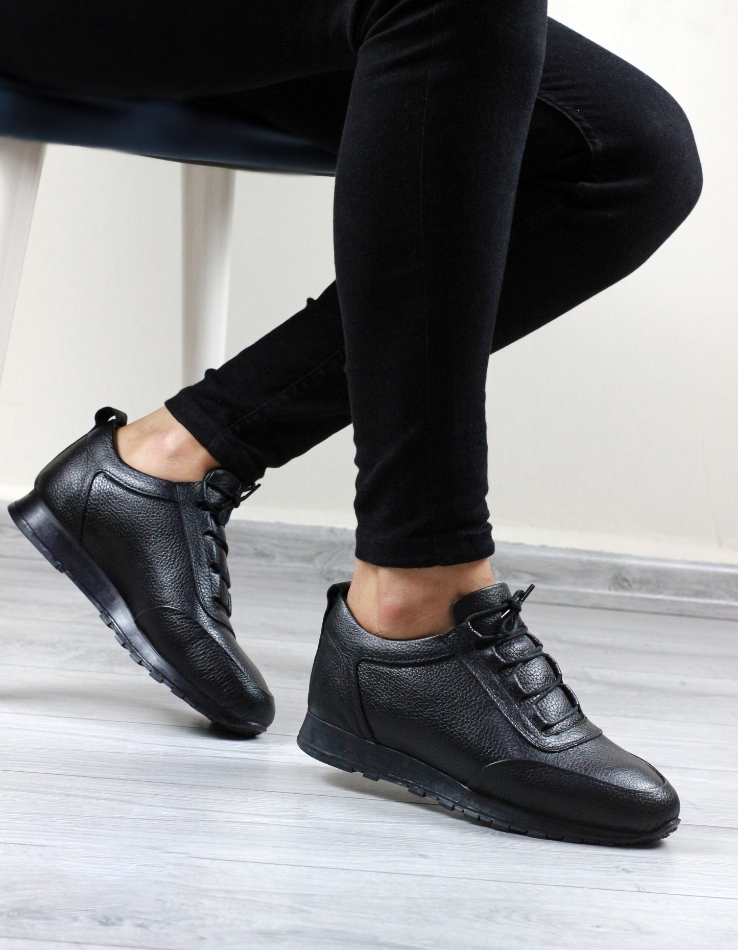 Genuine Leather Men Black Sneaker Shoes