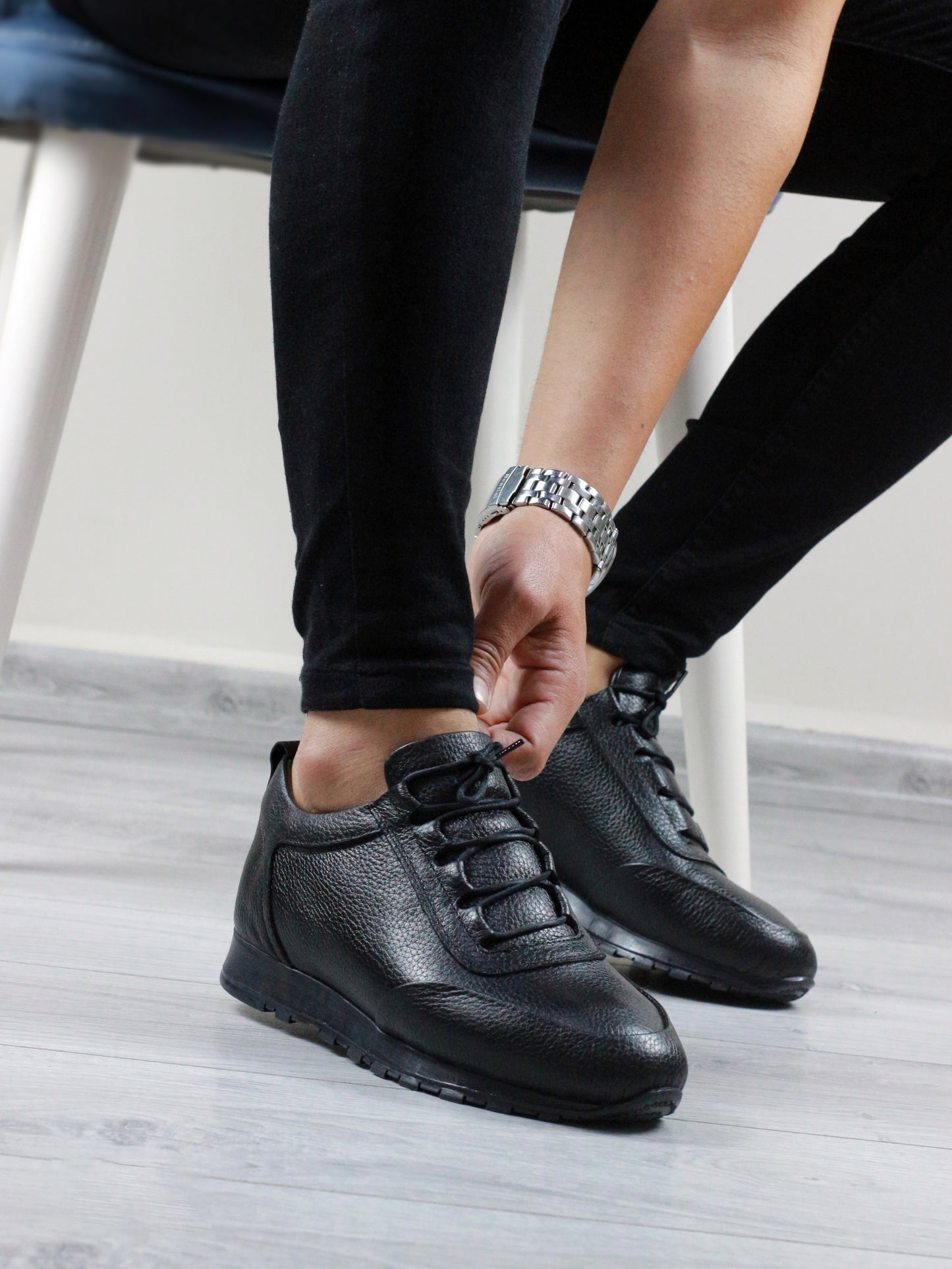 Genuine Leather Men Black Sneaker Shoes