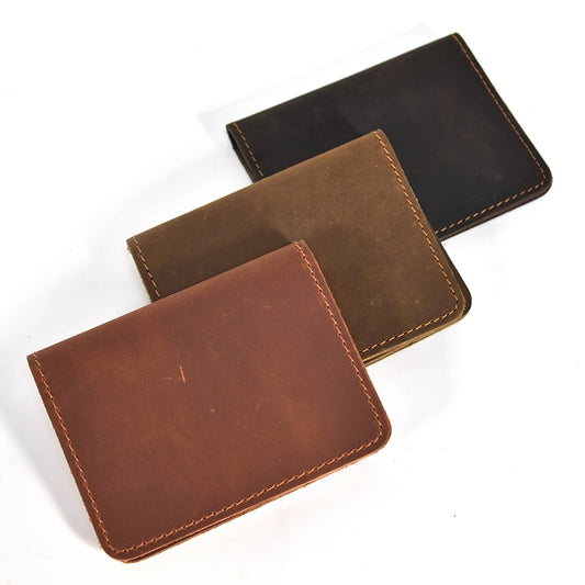 New Leather Wallet Men Card Holder Vintage Women Crazy Horse Leather Short Wallet For Card Cowhide Sling Pocket Purse Card Case