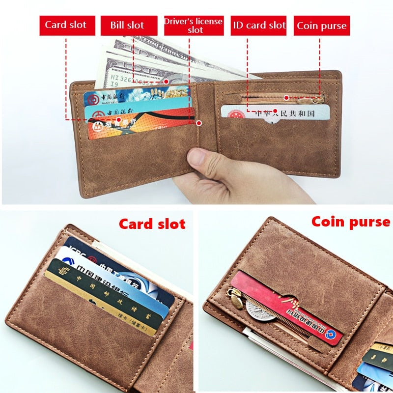 2023 New Fashion Wallets for Men Small Money Purses Wallets New Design Dollar Price Top Men Thin Wallet with Coin Bag Wallet