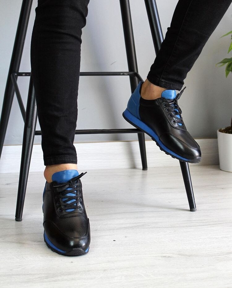 Genıine Leather Handmade Sneaker Blue-Black  2023