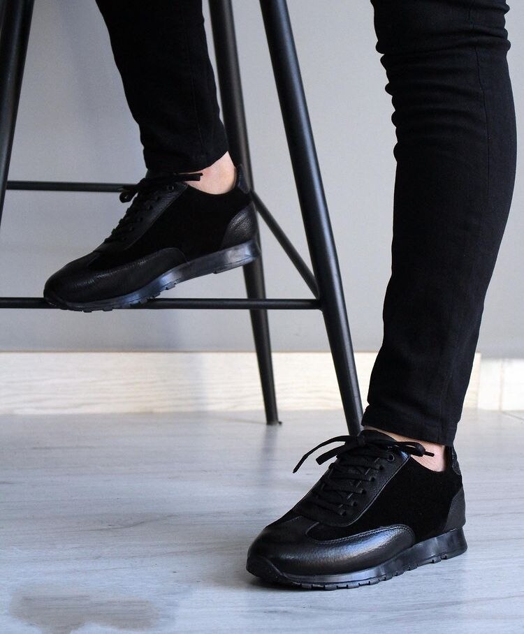 Zapatos casuales ultra cómodos de cuero auténtico ortopédicos negros para hombre